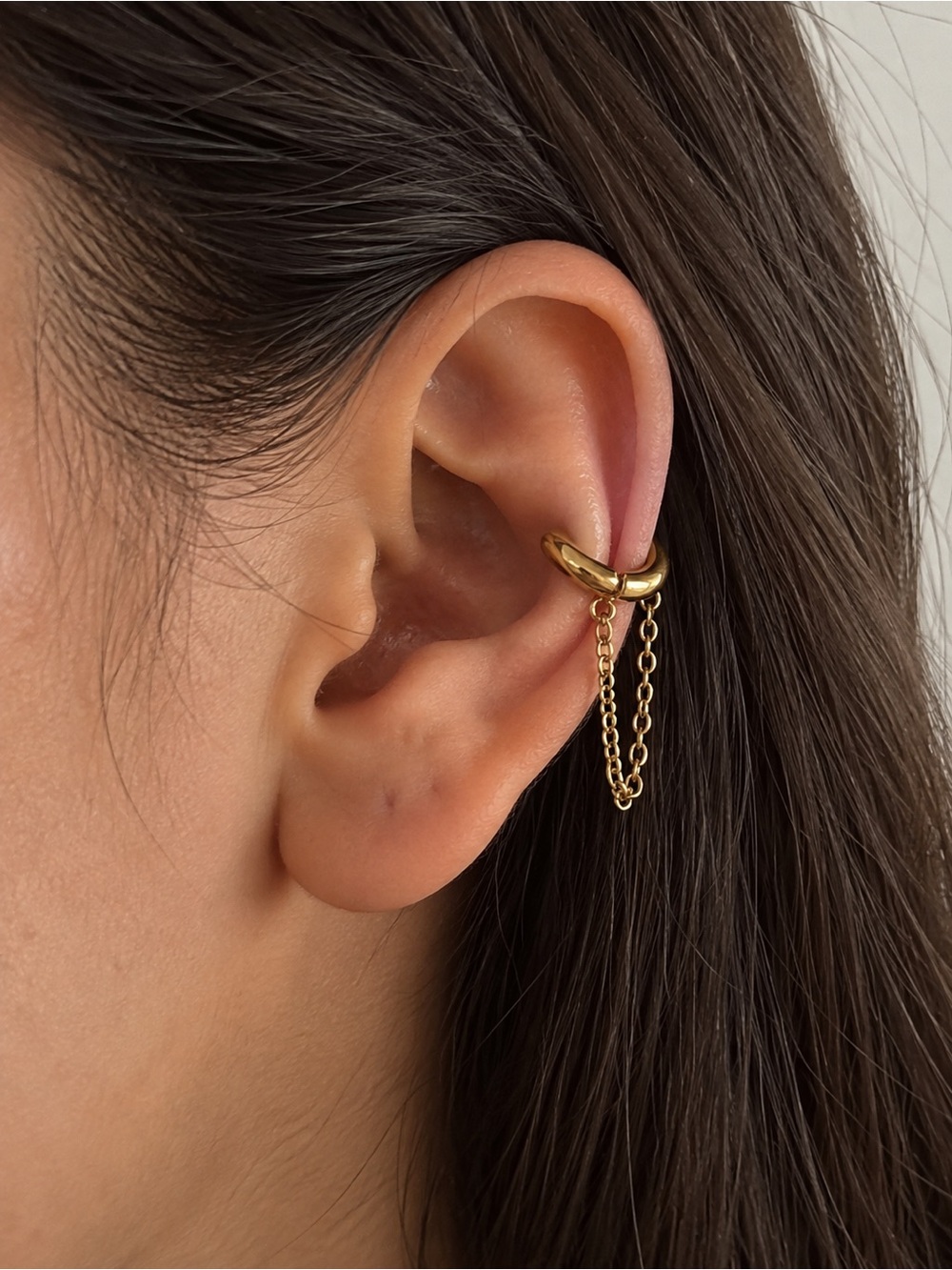 Pair of Gold Double Chain Ear Cuff - Women Jewelry